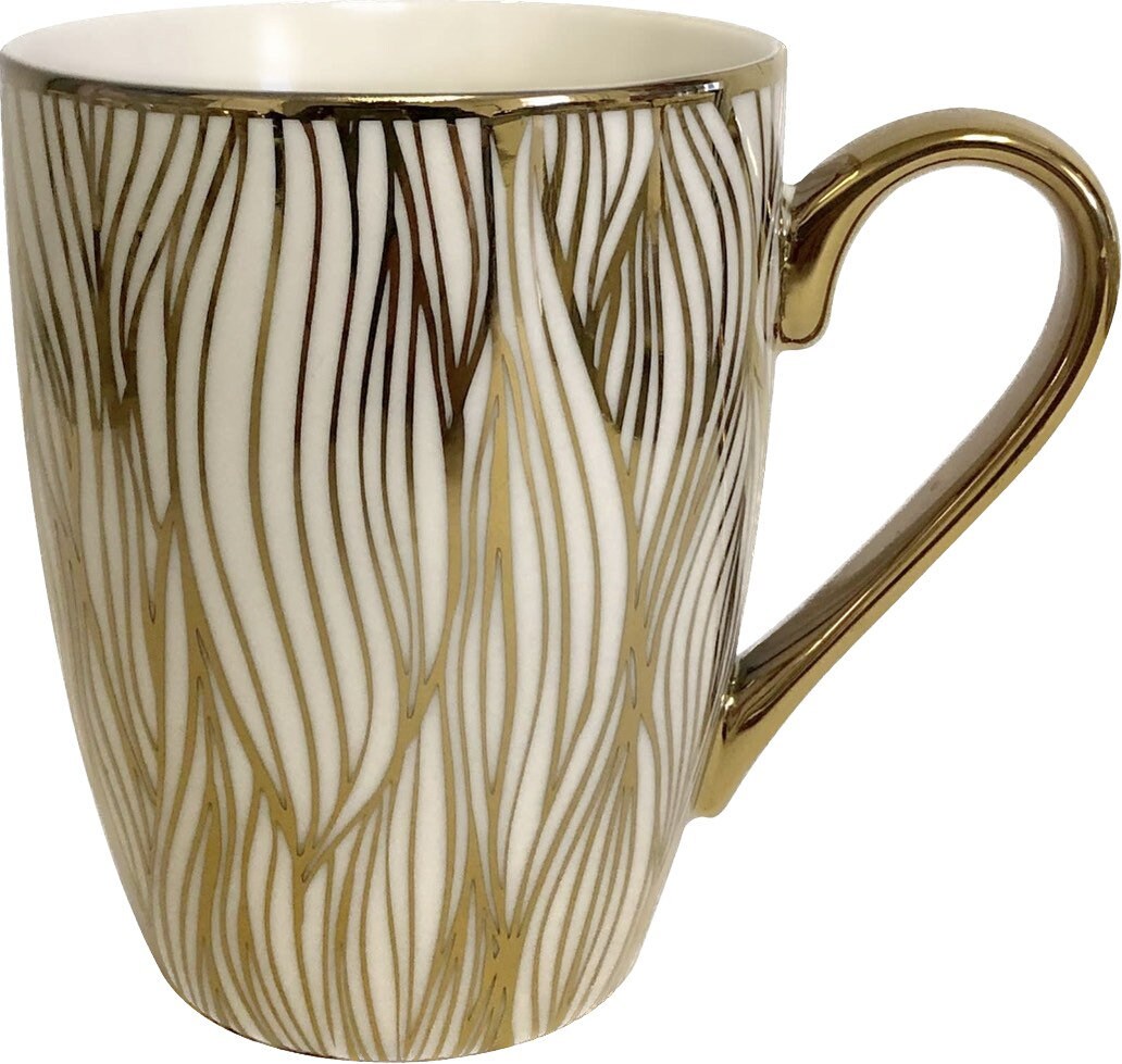 Unique Matrix 16 oz. top Gold Plated Mugs, Set of 6, 5” x 3.25” x 4.5”, Multicolored